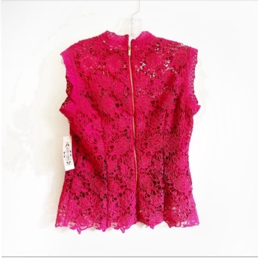 Nanette Nanette Lepore shirt pink mock neck floral lace sleeveless - Picture 9 of 9